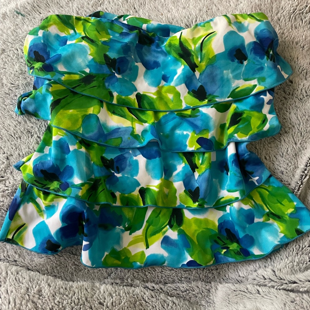 Floral Strapless Top - Blue and Green
